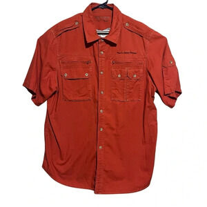 Boulder Creek Shirt Mens 2XL Utility Hiking Safari Short Sleeve Orange Pockets